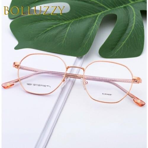 Polygon Glassess Eyeglasses Frame for Women Metal Prescription Glasses for Men Acetate Temple Vintage Students Boy Girl Glasses