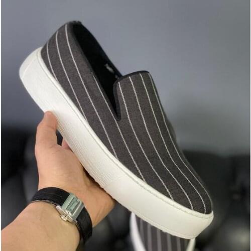 New arrival striped canvas casual shoes for men board shoes fashion loafers slip on genuine leather men shoes