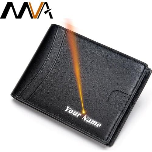 MVA Men Wallet Leather Genuine Rfid Male Wallet Pocket Purse For Men Engraved Short Mens Wallets Luxury Designer Slim Cards 7777