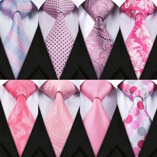 Barry.Wang New Pink Tie For Wedding Mens Ties Set With Hanky Cufflinks 100% Silk Men Neck Tie For Male Wedding Party Business