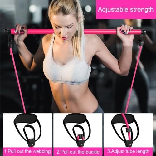 New Portable Pilates Bar Kit With Resistance Band Adjustable Pilates Exercise Stick Toning Bar For Fitness Yoga Gym Body Workout