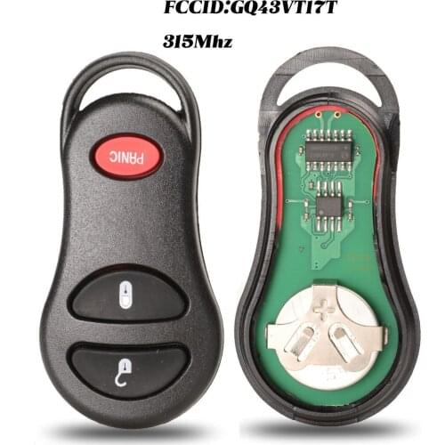 315MHz 2 + 1 Buttons Keyless Entry Remote Transmitter Car Key Fob Shell Replacement with Chip GQ43VT17T for Dodge Chrysler