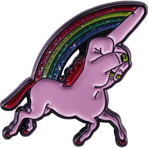 Rainbow unicorn glitter brooch cheeky middle finger badge LGBT pride addition