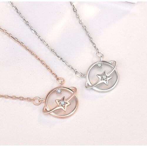 S925 Silver Plating Choker Fantasy Planet Universe Pendant Necklace Women Aesthetic Neck Chain Jewelry Initial Charm Party Gift