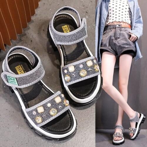 Sports Womens Sandals Flat Bottom Student Shoe 2021 New Summer Sports Sandals Womens Wild Velcro Platform Shoes Thick Shoes