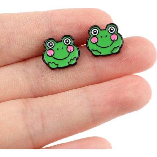 DZ2020 Korea Animal Frog Cute Art Enamel Studs Earrings for Woman Cartoon Anime Unusual Earrings 2021 trend Jewelry Wholesale