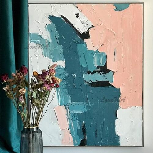 Modern Decoration Abstract Painting In Pink And Green New Arrival Canvas Painting Idea Unframed Large Lliving Room Wall Picture