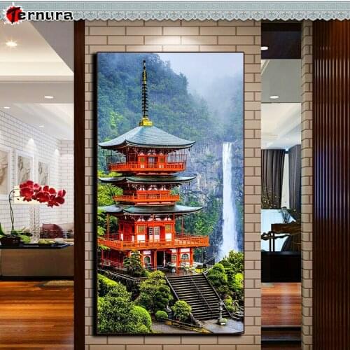 Modern landscape New 5D diamond embroidery Ancient architecture waterfall mosaic diamond paintings stitch cross rhinestone large