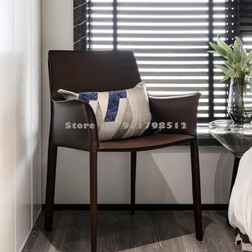 Light luxury saddle leather dining chair designer stool back chair minimalist Italian chair home Nordic style makeup chair