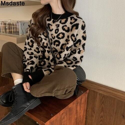 Leopard Sweater Pullover Top For Women Fall Winter Autumn Woman New Animal Print Thick Long Sleeve Female Pullovers Casual Tops