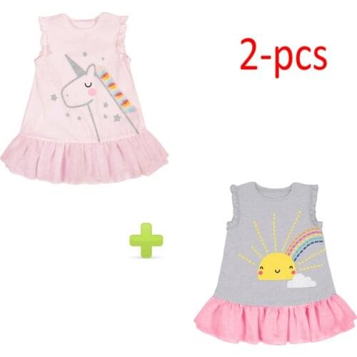 Little maven Girls with Cute Rainbow Pattern Skirt Cotton Kids Summer Vest Sleeveless Dress for Baby Pink Clothes 2-pcs