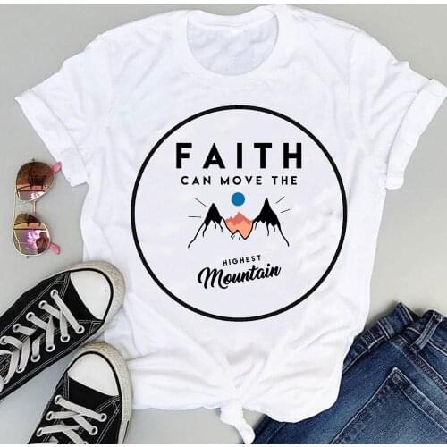 Women Cartoon Faith Letter Trend Style Cute Fashion Print Sweet Summer Short Sleeve Lovely Clothes Tops Tees Tshirt T-Shirt