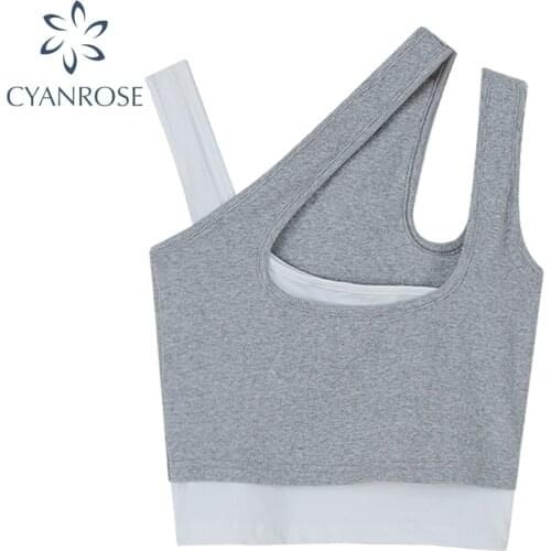 Womens Summer Streetwear Sexy Cross Hollow Out Slim Vests 2021 Sleeveless Patchwear Crop Tops Cotton Basic Female Camisole