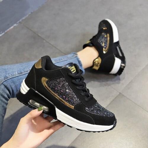2021 new air cushion Women Lace Up Sneakers Glitter Autumn Flat Vulcanized Ladies Bling Casual Female Fashion Platform sneakers