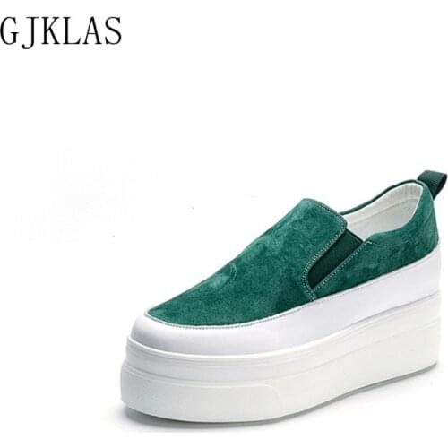 Cow Suede Wedge Sneakers High Heels Platform Shoes Women Comfy Slip on Vulcanize Shoes for Women Loafers Chunky Sneakers Heel