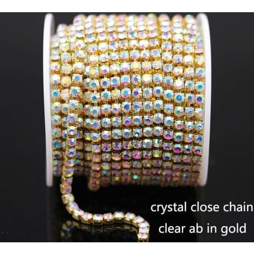 1/10yard ss6-ss18 sparkling AB Sew on Crystal Rhinestone Chain gold Base Claw Glue on Rhinestone Trim DIY sewing Accessories