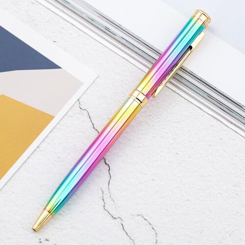 1Pcs Rainbow Colorful Pen Metal Ballpoint Pen Bullet 1.0mm Nib Refill Office Writing Pen Rollerball Pen Office School Supplies