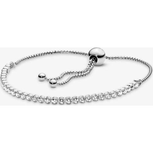 100% 925 Sterling Silver Sparkling Slider Tennis Bracelets for Women Fashion DIY Jewelry Link Chain Bracelet argent 925