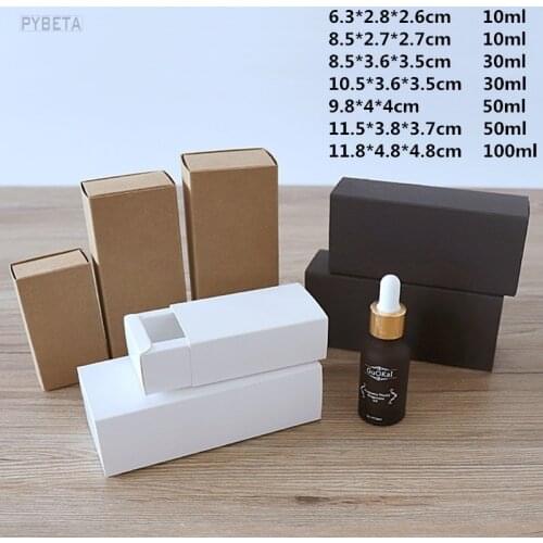 20pcs- Blank Kraft Paper Drawer Boxes Black White Dropper Essential Oil Sprays Gift Packaging Box sample valve tubes package