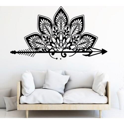 Large Half Arrow Mandala Lotus Om Car Wall Sticker Kids Room Baby Nursery Arrow Mandala Yoga Wall Decal Bedroom Vinyl Decor