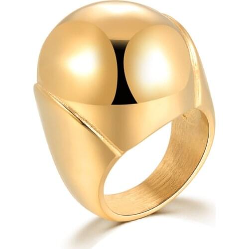 Ball Shape Large Ring Stainless Steel Ring Gold Color Women Men Fashion Jewelry Wholesale Free Drop ship
