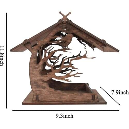 Wooden Bird Feeder Birdhouse DIY Creative Hanging Hummingbird Feeder Outdoor Garden Yard Villa Balcony Decoration