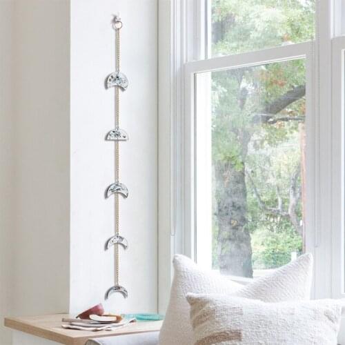 Epoxy Resin Moon Phases Hanging Pendant Ornament with Metal Chain Chic Bohemian Crescent Sequins Wall Decoration for Dorn