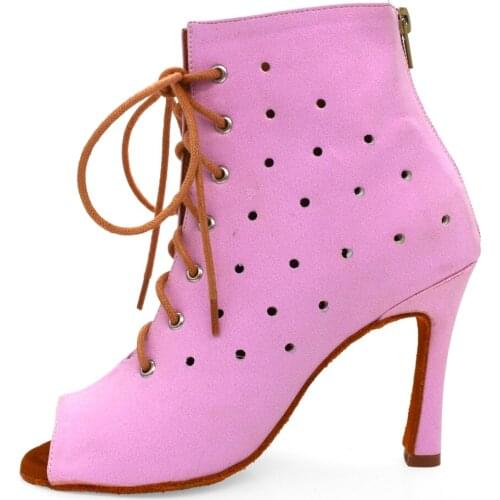 Evkoodance Fashion Latin Dance Shoes Pink Soft Sole Ballroom Salsa Dancing Shoes for Party 10cm Heeled Girls Suede Dance Boots