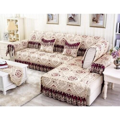 European Garden Style Sofa Sets Cotton Linen Jacquard Lace Sofa Towel Cushion Backrest Armrest Pillowcase Sectional Sofa Cover