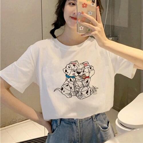 Kawaii Little Spotted Dogs Prints Tshirt Women Short Sleeved T Shirt 101 Dalmatians Vintage T-shirt Girl Fashion Harajuku Tops