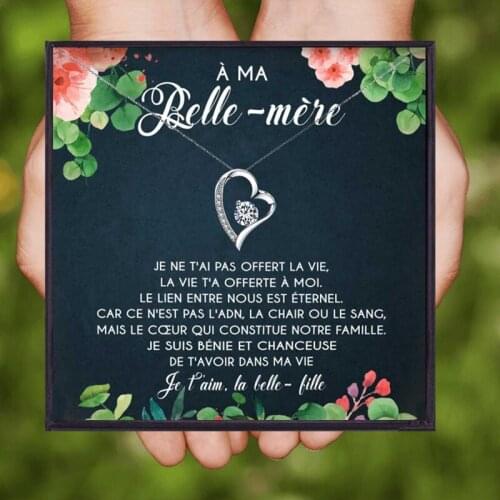 Crystal Necklace for Daughter in Law Female Wishing Card Chain Necklace Women Fashion Jewelry French Fille Mere Christmas Gifts