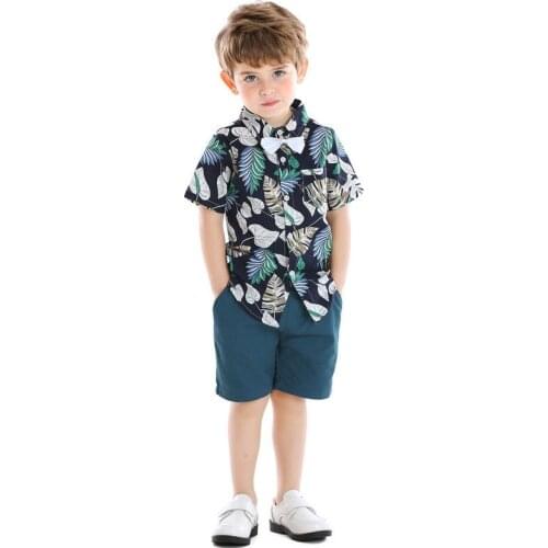 Kids Clothing Sets For Boys Gentleman Shirt + Shorts 2pcs Clothes Set Summer Handsome Boys Floral Printed Tops With Cravat Suit