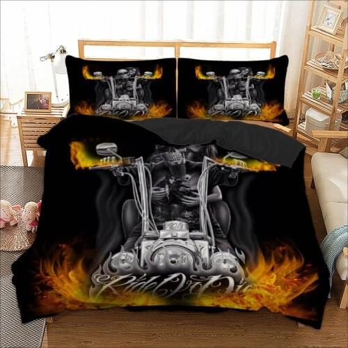 3D Skull Fire Halle Moto Cool Duvet Cover Bedding Set Single Twin Full Queen King Size Dropship Polyster Bedlinen