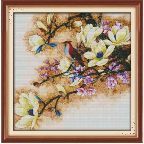 The Beautiful Yulan Magnolia Embroidery Needlework Fabric Stamped Pattern 11CT 14CT Printed Counted Home Decor Cross Stitch Kits