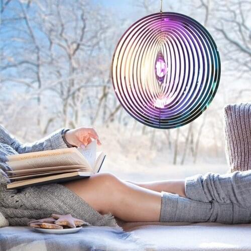 Round 3D Three Dimensional Rotating Wind Chimes 3D Metal Outdoor Garden Decor Wind Chimes for Home Decor Wind Spinners