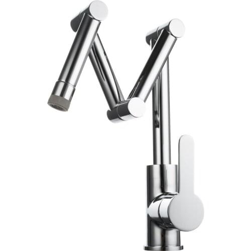 Copper folding kitchen faucet washbasin sink retractable hot and cold tap sitting 10,000-way rotating tap