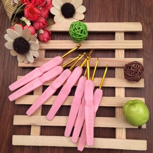 8 Size/Set Red ABS &golden metal Crochet Hooks Golden Aluminum Crochet Hook Knitting Needles set Weave Case Yarn Craft Kit