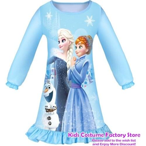 2021 New Kids Frozen Anna Elsa Princess Cartoon Dresses Baby Girl Clothes Fashion Girls Clothing 2-9Years