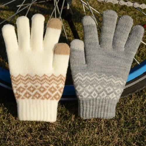 Winter Women Imitation Cashmere Thick Jacquard Full Finger Touch Screen Driving Gloves Unisex Wool Knit Warm Cycling Mittens B39
