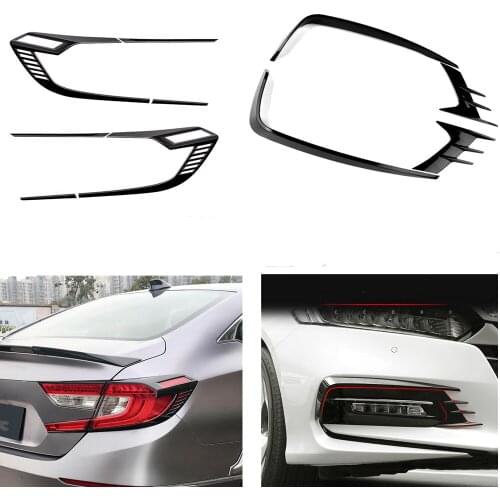Front Bumper Fog Light+Rear Tail Lamp Cover Trim For Honda Accord 2018-2019 Black Car Exterior Rear Frame Eyelid Eyebrow Strip