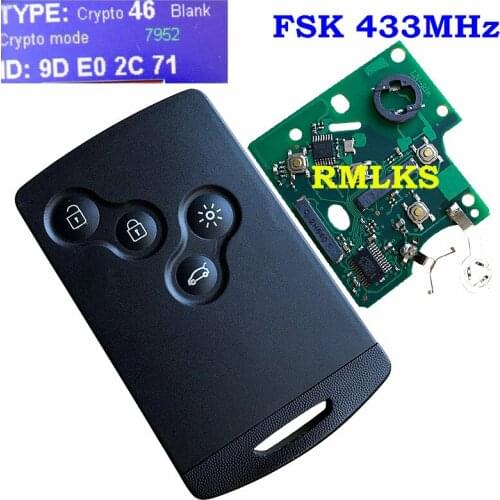 RMLKS High Quality 433Mhz PCF7952 Chip 4 Button Remote Key Smart Card Car Key For Renault Koleos Clio Megane Scenic Laguna
