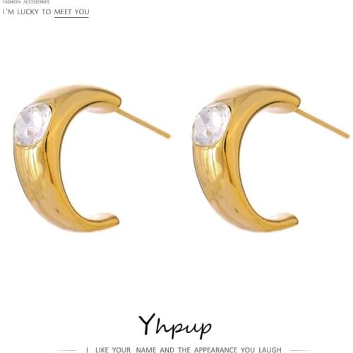Yhpup Statement Metal Geometric Stud Earrings Fashion Cubic Zirconia 14 K Earrings украшения 2021 бижутерия Accessories Gift