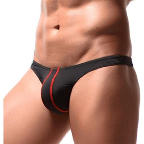 EU M-XXL Striped Mens U Convex Thong Underwear Thin Ice Silk Seamless GAY G-string Sexy Male Bikini Briefs