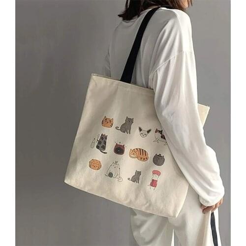 Cat shopping bag shopper cotton shopper bolso handbag shopping bag boodschappentas reusable sacola sac toile