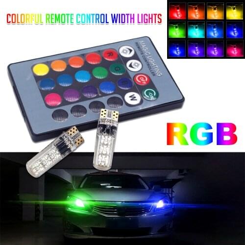 2Pcs T10 W5W LED Car Lights T10 LED Bulbs RGB With Remote Control 194 168 501 Strobe Led Lamp Reading Light White Red Blue Green