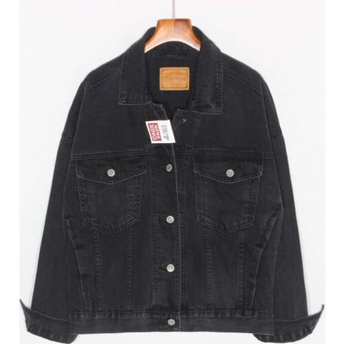 Spring Plus size Vintage Black Washed Denim jacket Womens Casual Coat Kobieta kurtka Jeans jacket Female Streetwear Basic coat