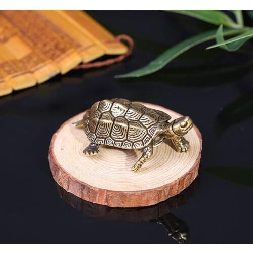 Vintage Brass Longevity Animal Turtle Figurines Miniatures Lucky Desktop Oranments Home Decoration Accessories Feng Shui Decors