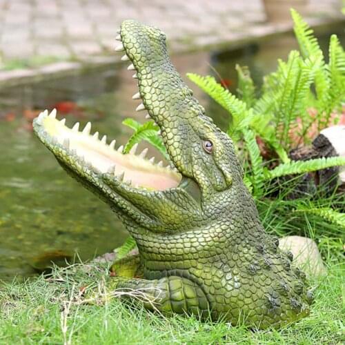 Green 3D Realistic Alligator Animal Sculpture Novelty Garden Desk Decor Gift