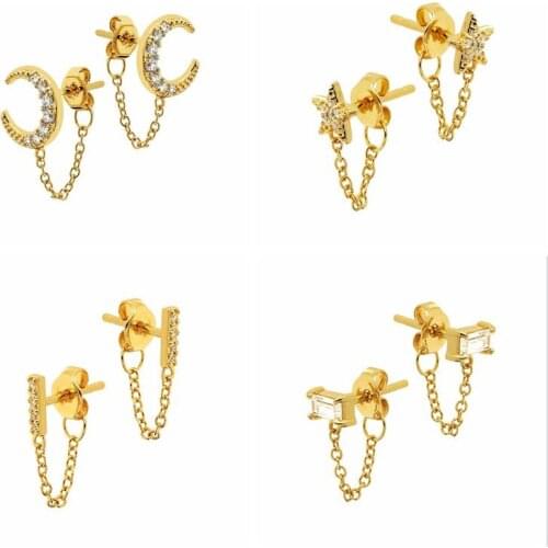 Stars/moon Chain Piercing Earrings for Women 925 silver needle Stud Ear Rings Delicate Simple BOHO Tassel Pendientes A30