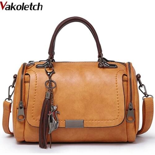 Woman Messenger Bags 2020 Crossbody Bags For Women Retro Vintage Ladies Leather Handbags Tassel Shoulder Bag Female Zipper KL476